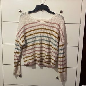 White & Mulitcolor Striped Sweater W/ Open Back